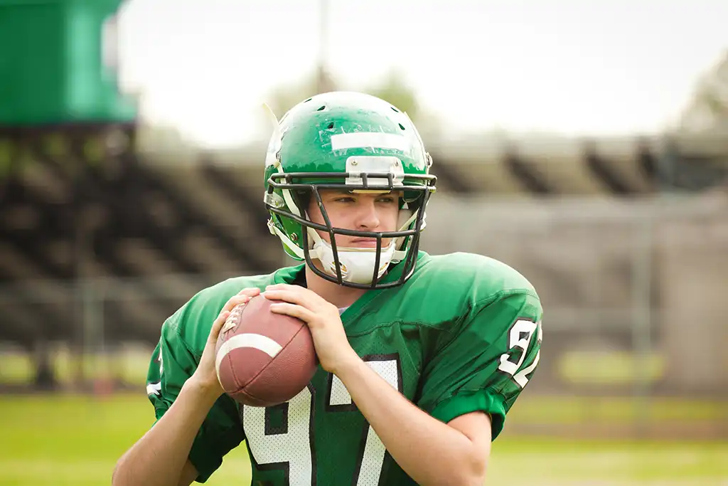 closeup of high school football player